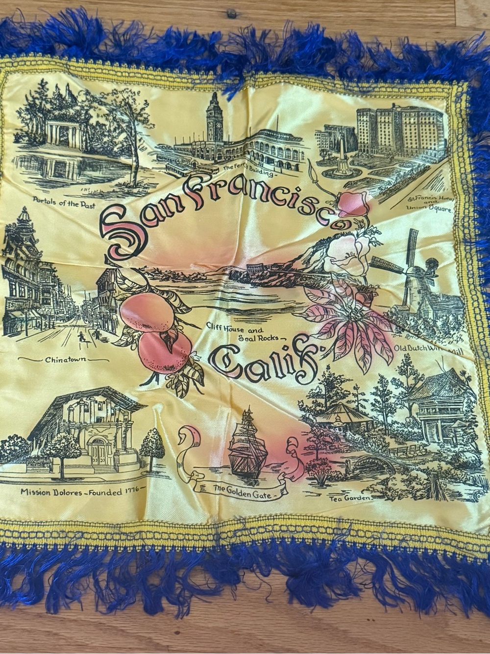 San Francisco Souvenir Scarf with Blue Fringe